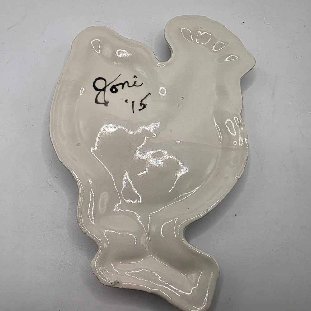 Joni 15 Handcrafted Ceramic Rooster Dual Spoon Rest Blue White Farmhouse Decor